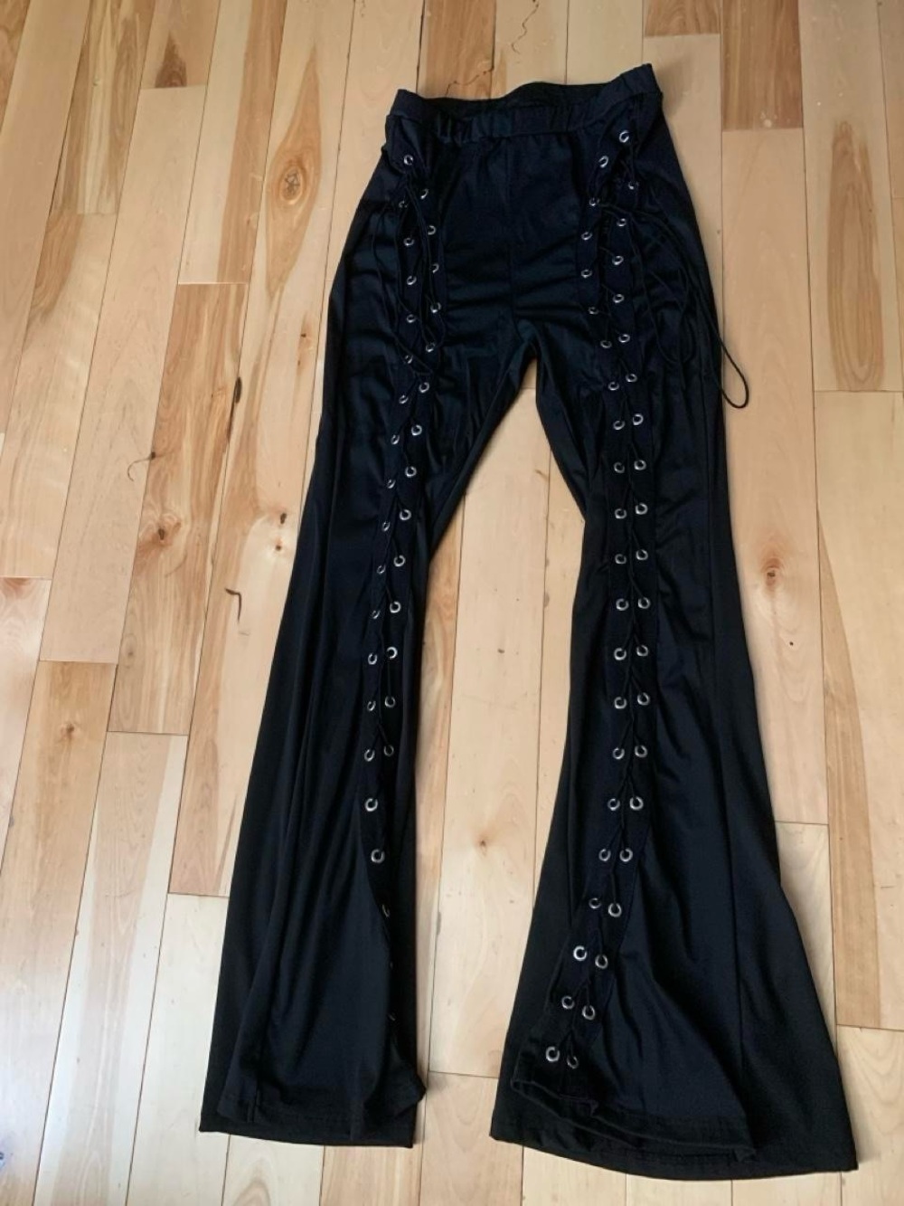 Black Lace-Up Flared Pants